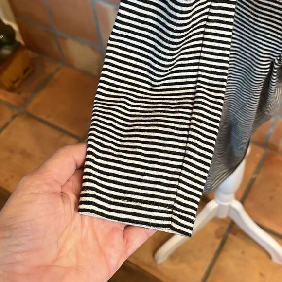 Leith Black and White Horizontal Striped Faux Wrap Fitted Dress, S! - Picture 7 of 10